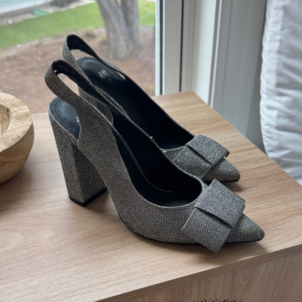 Silver Bow Slingback Heels